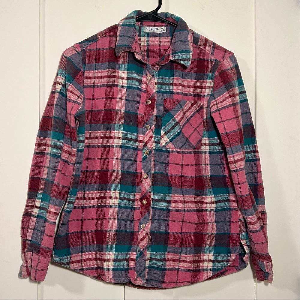 Arizona Jean Co. vintage flannel shirt - pink/teal plaid, size XS - women’s